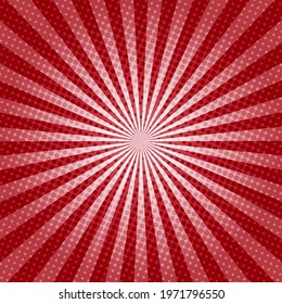 Red Sunburst Pattern Background. Sunburst with rays background. Vector illustration. Red radial background. Halftone background.