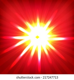 Red Sunburst Poster With Gradient Mesh, Isolated On White Background, Vector Illustration 