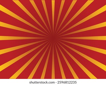 Red Sunburst Retro Radial Background with Yellow Sun Ray
