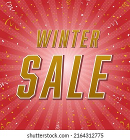 red sunburst square background with confetti and polka dots for winter sale