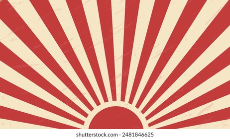 Red sunburst vector background with Retro Vintage bright grunge placard,70's style Vector poster of red illustration for banner ,for website, backdrop ,circus, carnival, summer fair.
