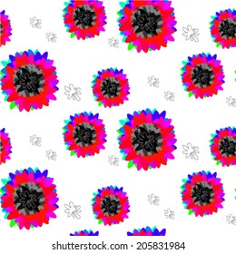 Red sunflowers pattern seamless