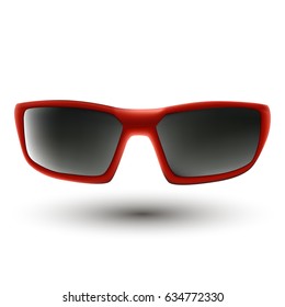 Red sunglasses with black glasses on White Background. Vector illustration.