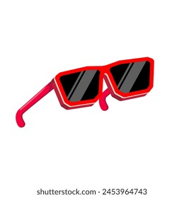 Gafas de sol rojas con lente negra aisladas sobre fondo blanco. Dibujos animados divertidas mujeres gafas de sol de verano rojo icono, etiqueta y signo. Ilustración gráfica de Vector de gafas de sol