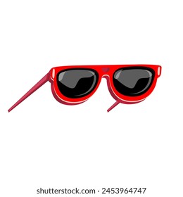 Red sunglasses with black lens isolated on white background. Cartoon funny womans red summer sunglasses icon, label and sign. Cool hipster Sunglasses vector graphic illustration