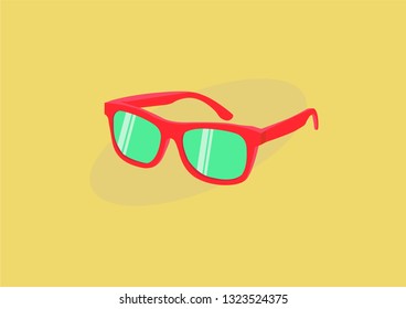 Red Sunglasses with Green Lens.Vector Illustration, Isolated.