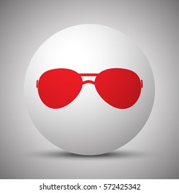 Red Sunglasses icon on white sphere