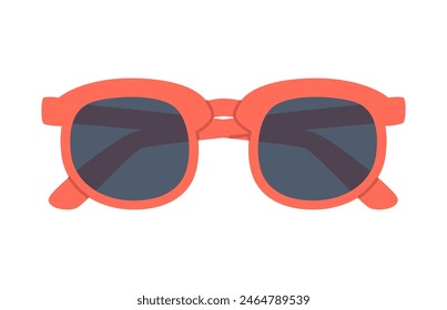 Red sunglasses isolated on blue. Flat vector illustration. Protection of vision from ultraviolet radiation. A cute design element for summer sales, flyers, websites and packaging.