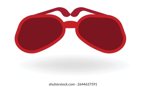 Red sunglasses with a minimalist design are illustrated summer sunglass