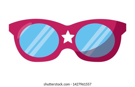 red sunglasses with star on white background vector illustration