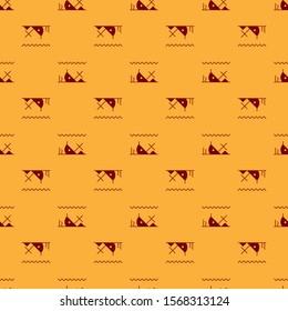 Red Sunken ship at the bottom of the sea icon isolated seamless pattern on brown background.  Vector Illustration