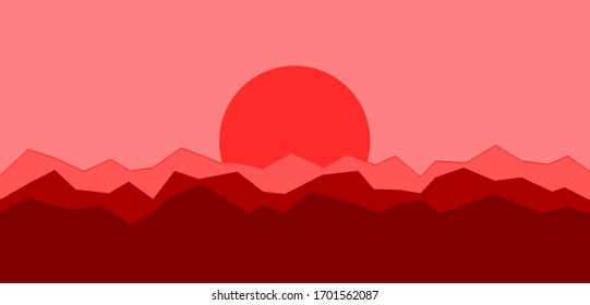 Red sunrise in the mountains