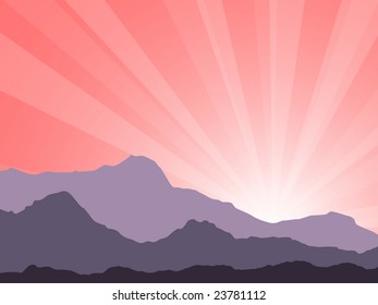 red sunrise in mountains