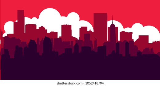 Red Sunset City Skyline Vector Illustration