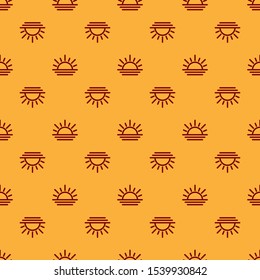 Red Sunset icon isolated seamless pattern on brown background.  Vector Illustration