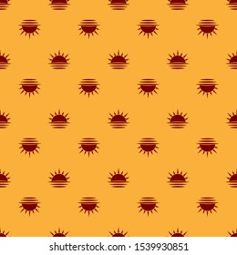 Red Sunset icon isolated seamless pattern on brown background.  Vector Illustration