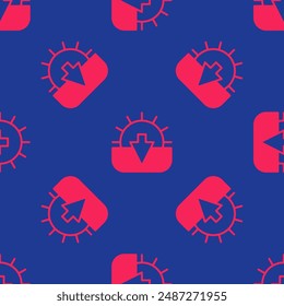 Red Sunset icon isolated seamless pattern on blue background.  Vector