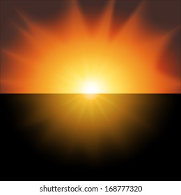 red sunset on a black background vector