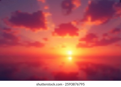 Red sunset sky with glowing clouds in the evening. Sun shining glow background.