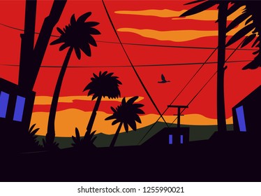 Red sunset  town landscape vector