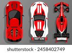 Red Super car Drift car Racing car Set top view illustration vector