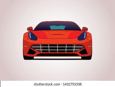 Red Super Car. Front View. Grand Tourer Ferrari F12berlinetta.