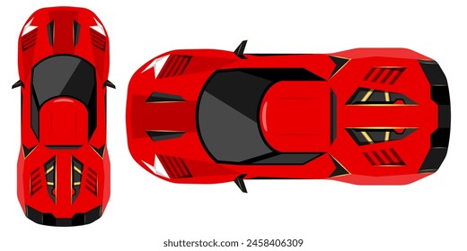 Red Super Car top view racing car illustration vector
