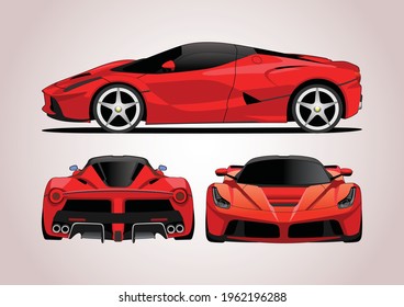 red super car, view from different sides. LaFerrari.