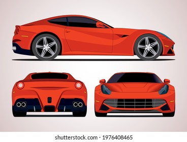 red super car, view from different sides. Grand Tourer Ferrari F12berlinetta. - Shutterstock ID 1976408465