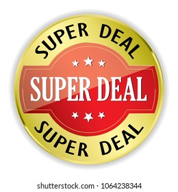 Red Super deal badge with gold border on white background.vector illustration