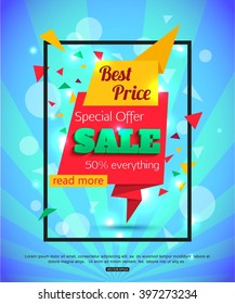 Red Super Sale Paper Banner over abstract background with bokeh. Vector eps 10 format.