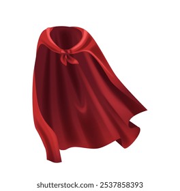 Red Superhero Cape Illustrating Power And Confidence With A Dynamic Flowing Design On White Background, Realistic Vector