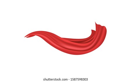 Red superhero cloak or cape fluttering in wind realistic vector mockup illustration isolated on white background. Carnival fancy dress of super hero or vampire.