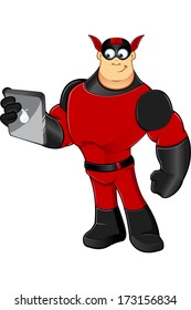 Red Superhero - Holding Tablet