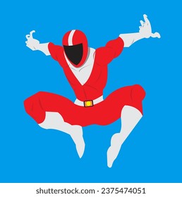 A red superhero is jumping, ready to exterminate criminals