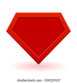 Red superhero logo template. Halftone dots, shadows. Vector, isolated, eps 10.