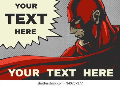 Red Superhero. Speech Bubble. Pop-art Comic Background