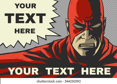 Red Superhero. Speech Bubble. Pop-art Comic Background