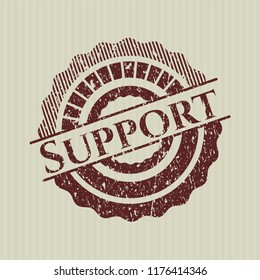 Red Support distressed rubber seal with grunge texture