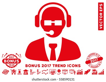 Red Support Manager icon with bonus 2017 year trend images. Vector illustration style is flat iconic symbols, white background.