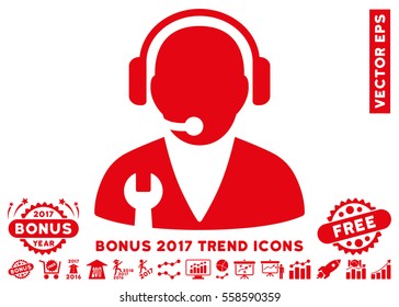 Red Support Manager pictograph with bonus 2017 trend pictograms. Vector illustration style is flat iconic symbols, white background.