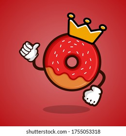 red supreme donut with king crown cartoon animation.