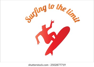 a red surfboard with a man on it and the words surfboard on it.