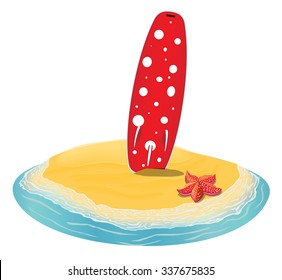 red surfboard on the island in a vector