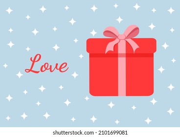 Red surprise gift box with bow. Present vector illustration for postcard, textile, decor, poster, banner. Greeting card for Valentine's Day and other holidays. The text can be replaced.