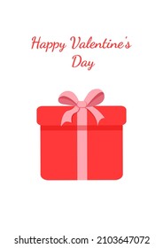 Red surprise gift box with bow. Present vector illustration for postcard, textile, decor, poster, banner. Greeting card for Valentine's Day and other holidays. The text can be replaced.