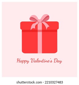 Red surprise gift box with bow. Present vector illustration for postcard, textile, decor, poster, banner. Greeting card for Valentine's Day and other holidays. The text can be replaced.
