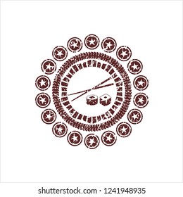 Red sushi icon inside distress grunge stamp