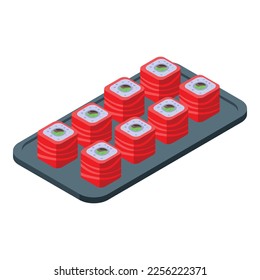 Red sushi roll icon isometric vector. Asian meal. Japan food