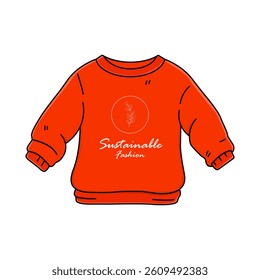 Red Sustainable Fashion Sweatshirt Icon - Eco-Friendly Design with Floral Detail